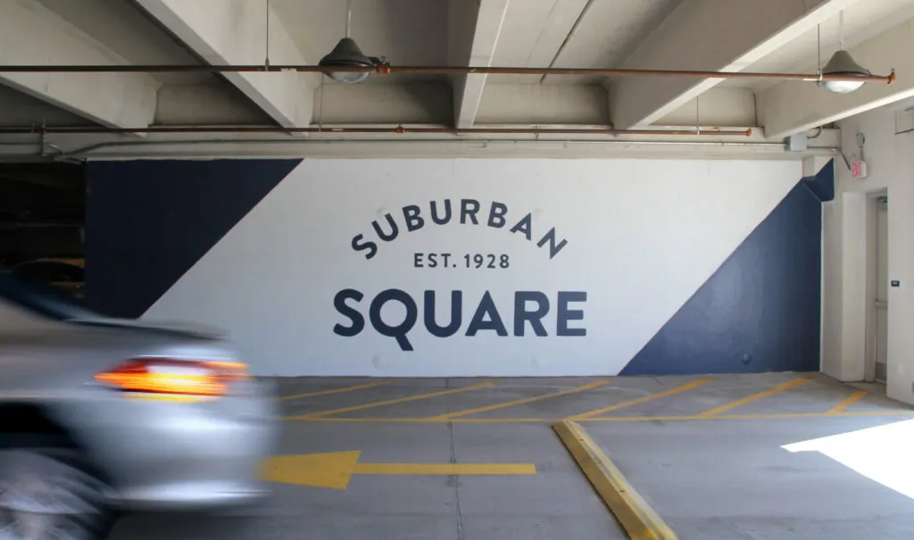 Suburban Square garage wall graphic