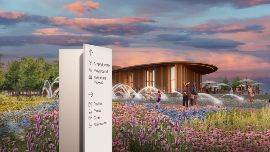 Directional signage outside of the park amphitheater