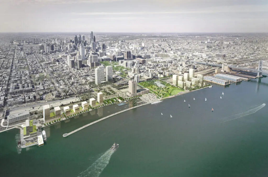 Wide shot of Philadelphia with the park highlighted in the bottom right