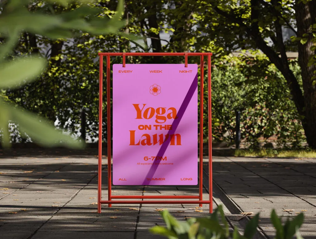 Lawn sign in Penn's Landing Park advertising 