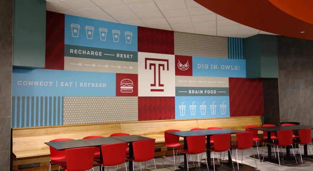 Temple University student center graphic wall treatment.