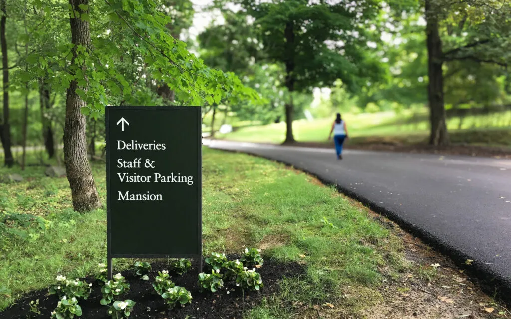 Nemours Estate outdoor directional sign.