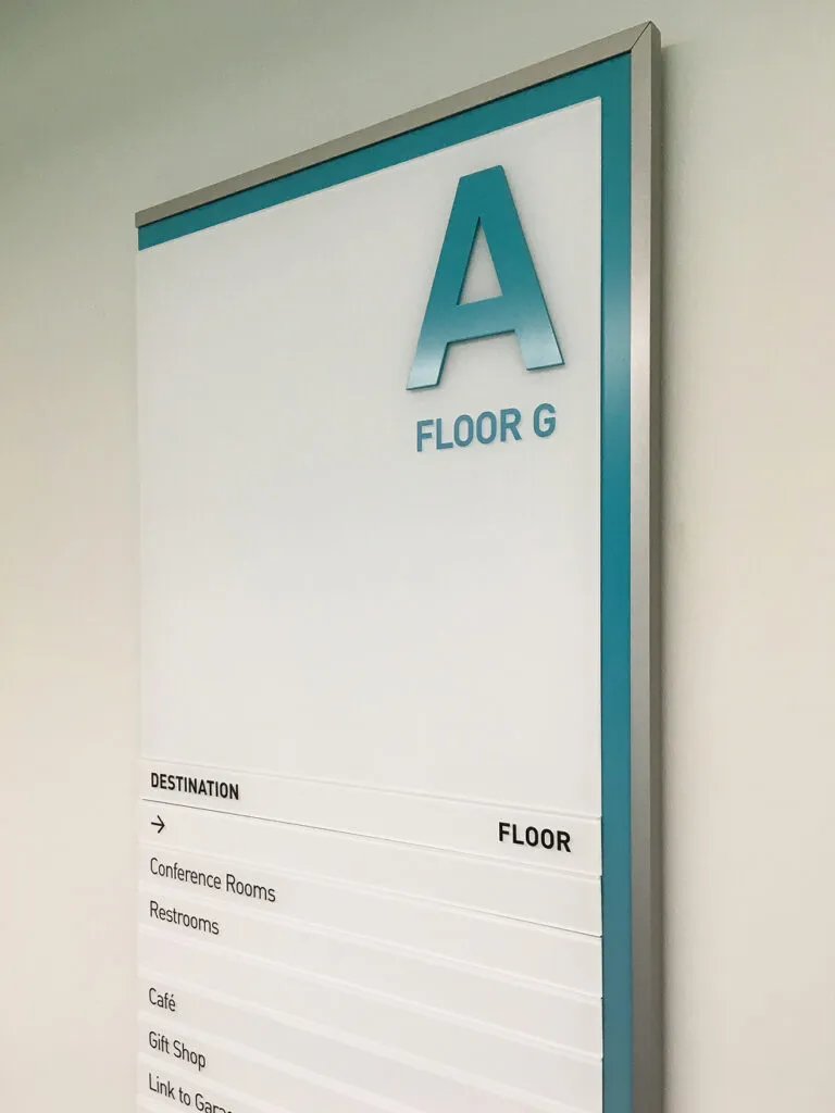 Building directory sign for Floor G in Section A.