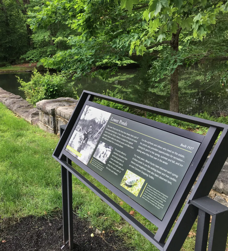 Nemours Estate lower ponds outdoor sign.
