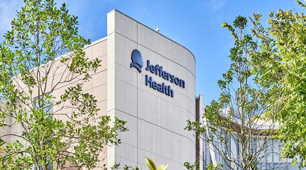 Jefferson Health exterior logo sign.
