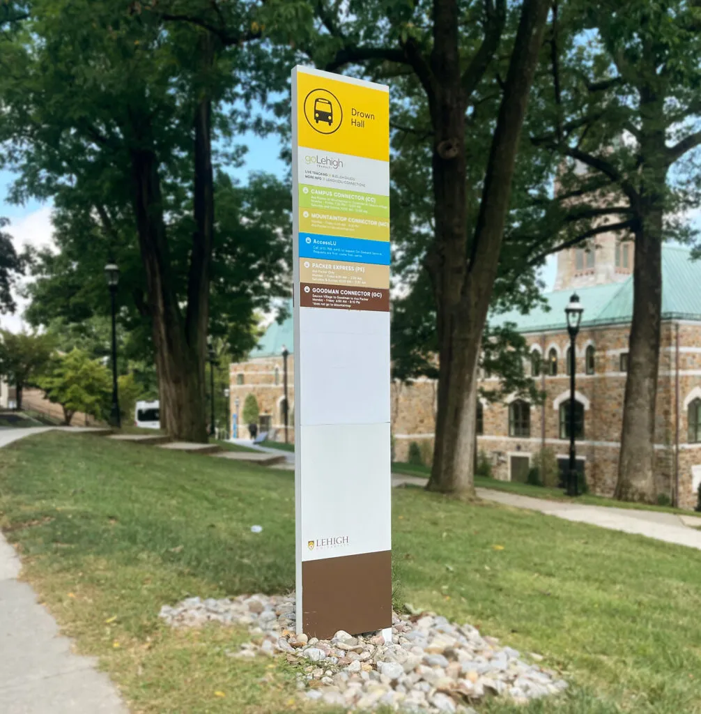 Lehigh University outdoor vehicular directional.