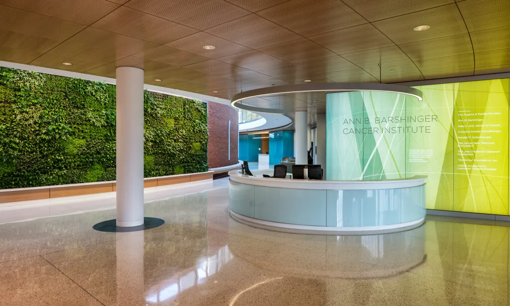 Lancaster General Health information desk and donor wall.