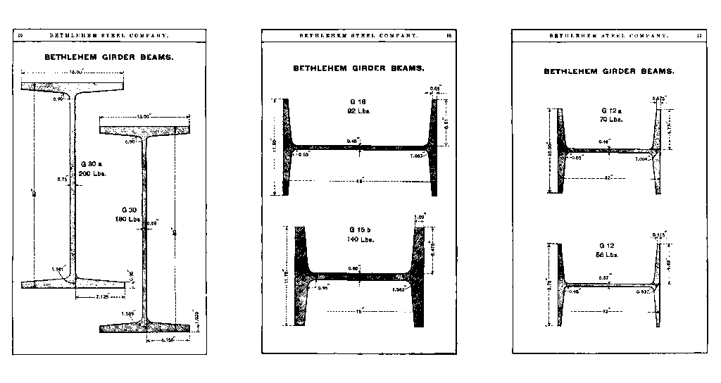 Lehigh University historical steel girder beam technical drawing.