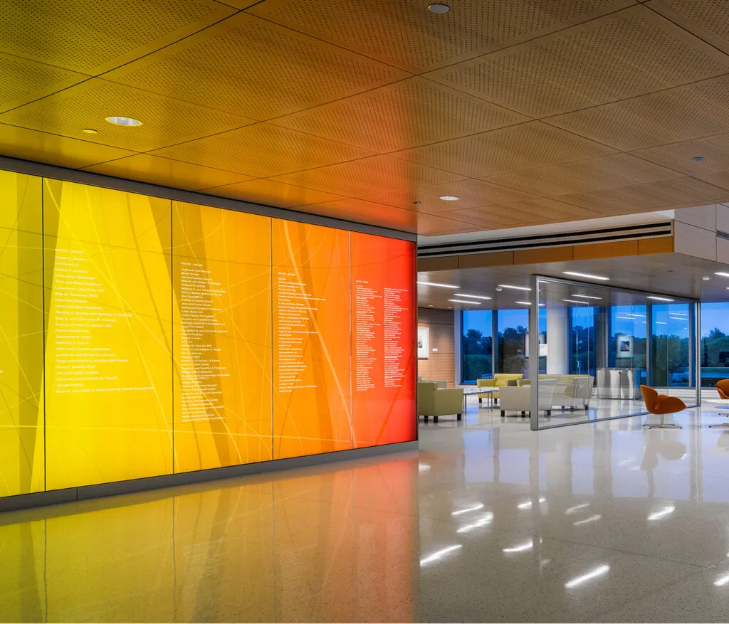 Lancaster General Health donor wall and seating area.