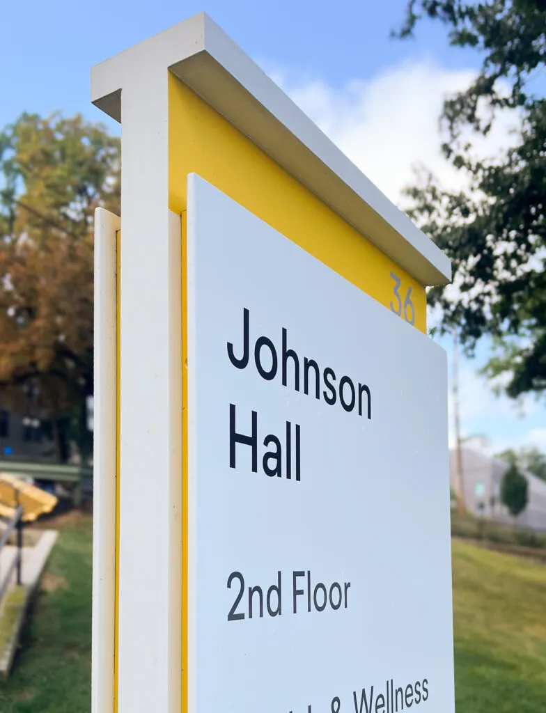 Lehigh University outdoor free-standing directional for Johnson Hall.