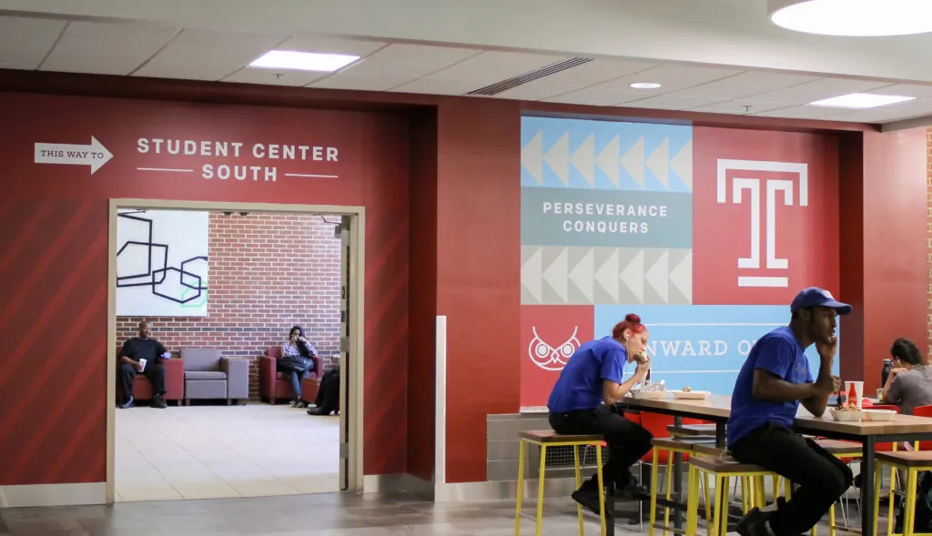 Temple University student center graphic wall treatment.