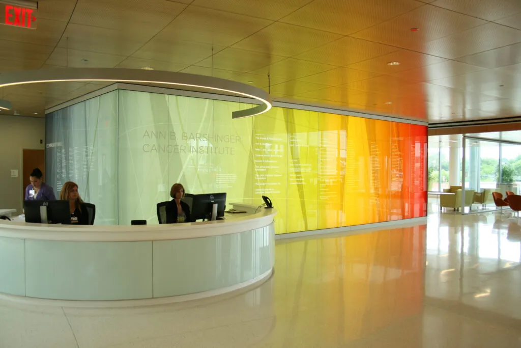 Lancaster General Health information desk and donor wall.