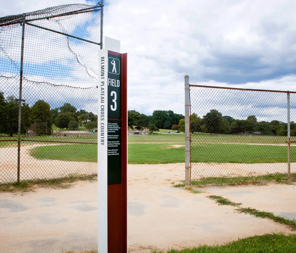 Belmont Plateau field identification sign