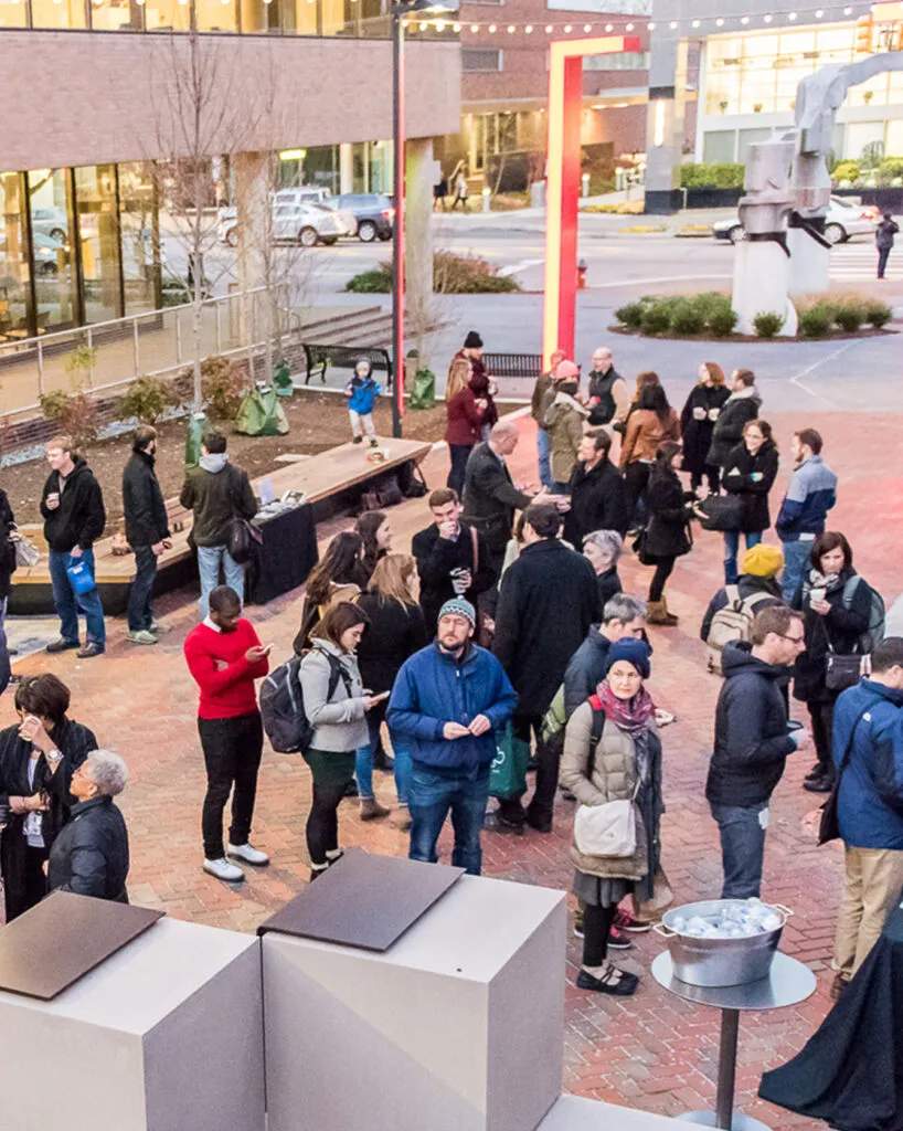 Crowd gathers at innovation plaza