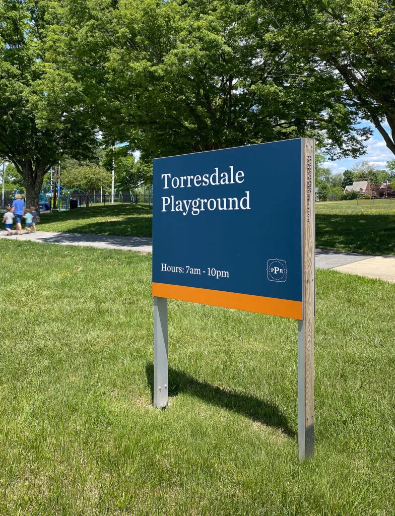 Philadelphia Parks and Rec sign outside Torresdale Playground