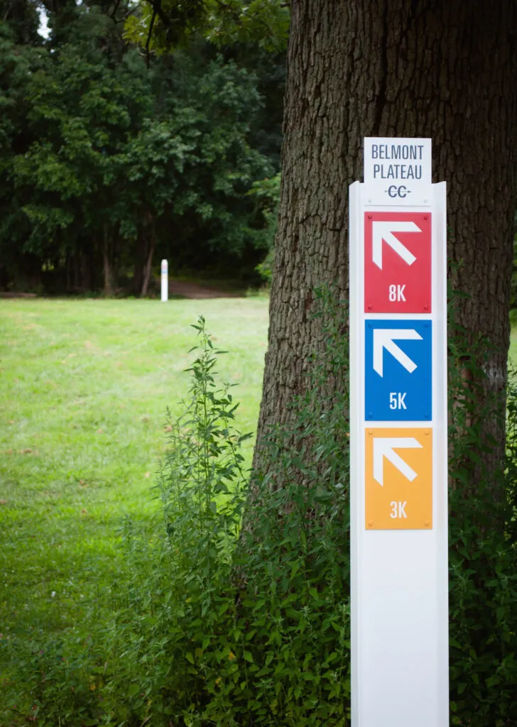 Close up of Belmont Plateau wayfinding sign