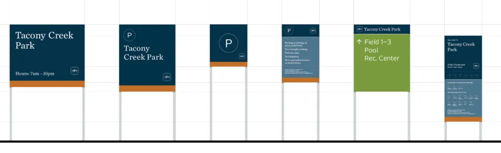 Sign menu of multiple Philadelphia Parks & Rec sign types