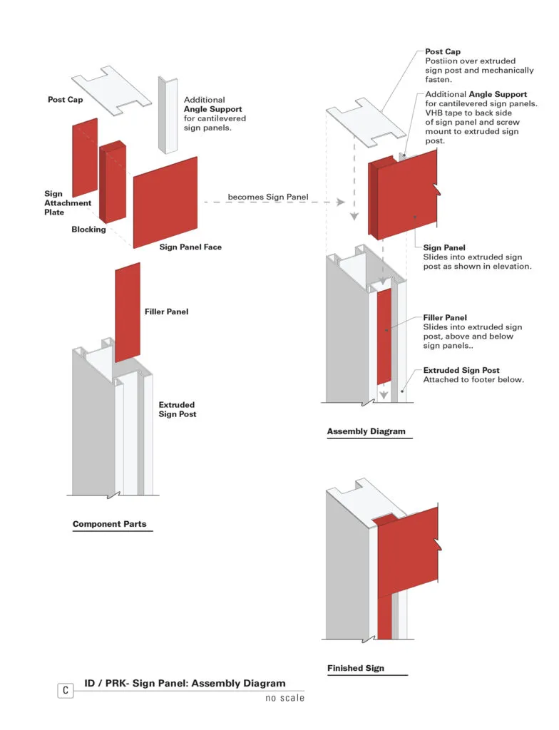Exploded view of signage construction