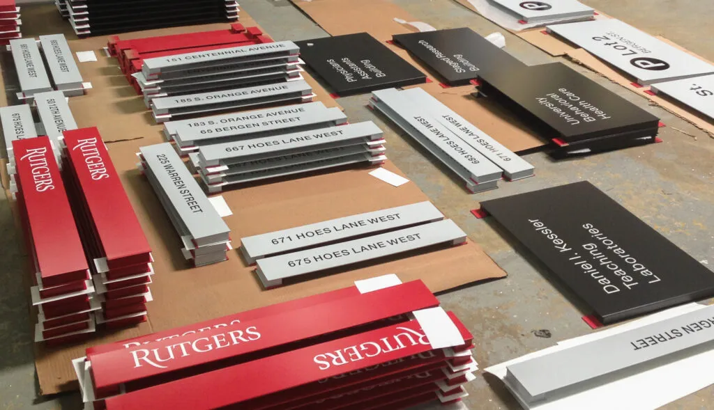 Sign pieces inside fabrication shop